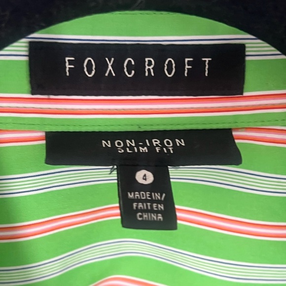 Foxcroft Pink & Green Striped 100% Cotton Preppy Non-Iron Slim Fit Button Down - Picture 3 of 6